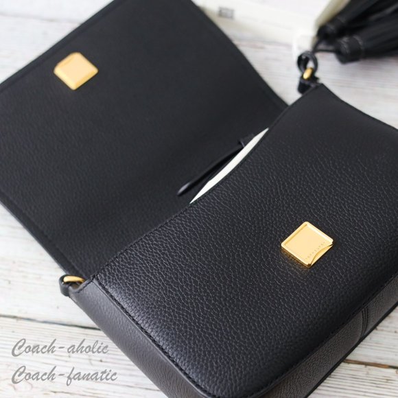 NWT Tory Burch Thea Web Flap Pebbled Leather Crossbody in Black - Picture 13 of 16